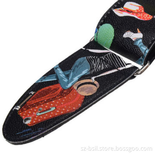 Adjustable Leather Acoustic Guitar Strap Bass, New Young Girl Pattern Printing Metal Buckle Adjuster